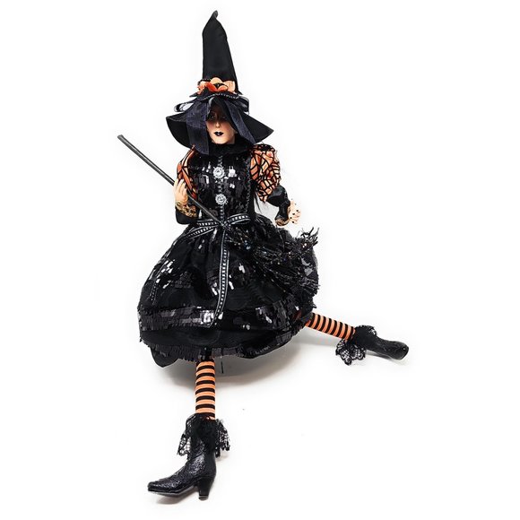 Halloween Elf Witch 24" Black Broom Party Decor Wreath Center - Picture 2 of 6